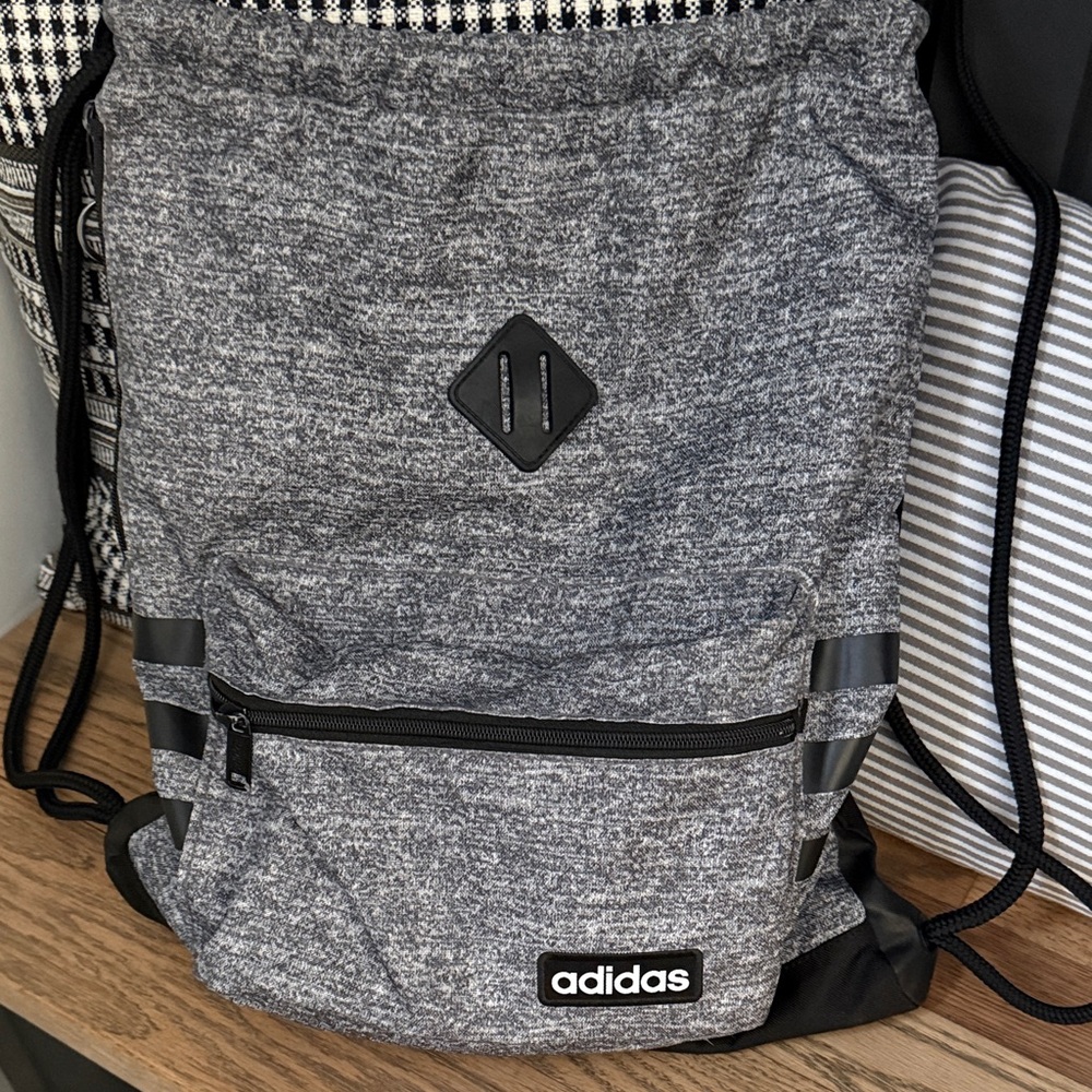 Adidas Heathered Black Drawstring Backpack